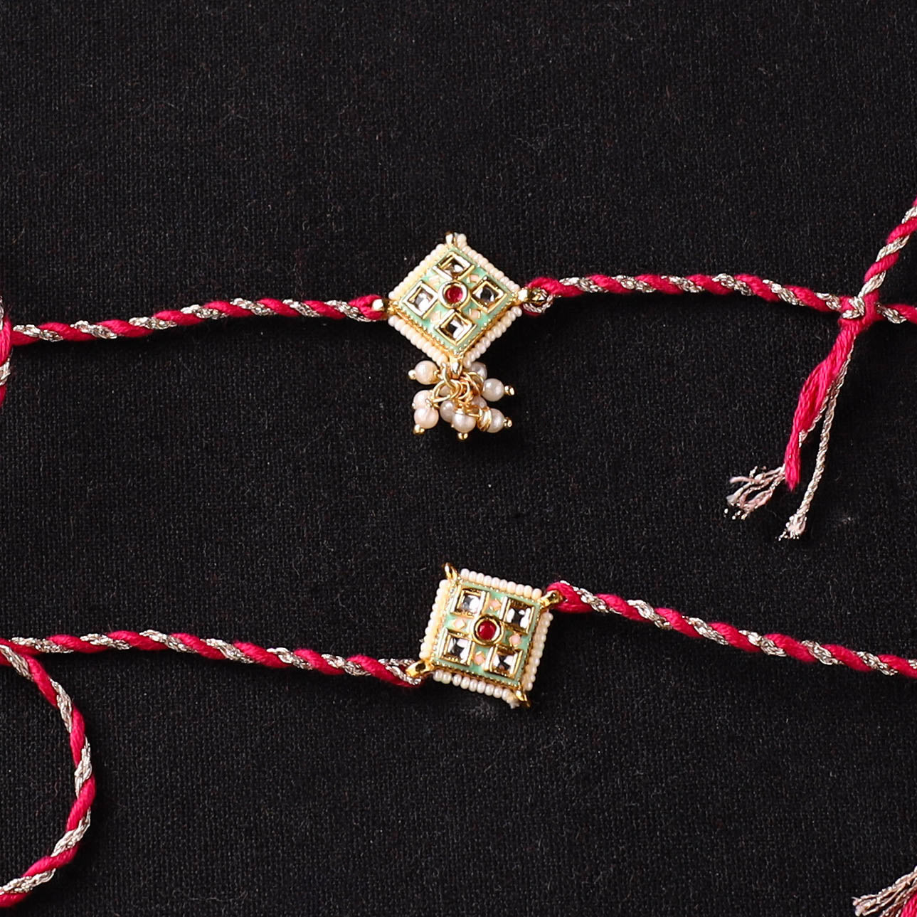 Handcrafted Kundan Beaded Bhaiya Bhabhi Rakhi Set with Potli 65