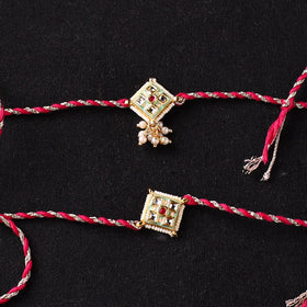 Handcrafted Kundan Beaded Bhaiya Bhabhi Rakhi Set with Potli 65