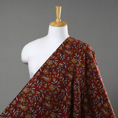 Buy Red Natural Dyed Block Print Kalamkari Cotton Fabric