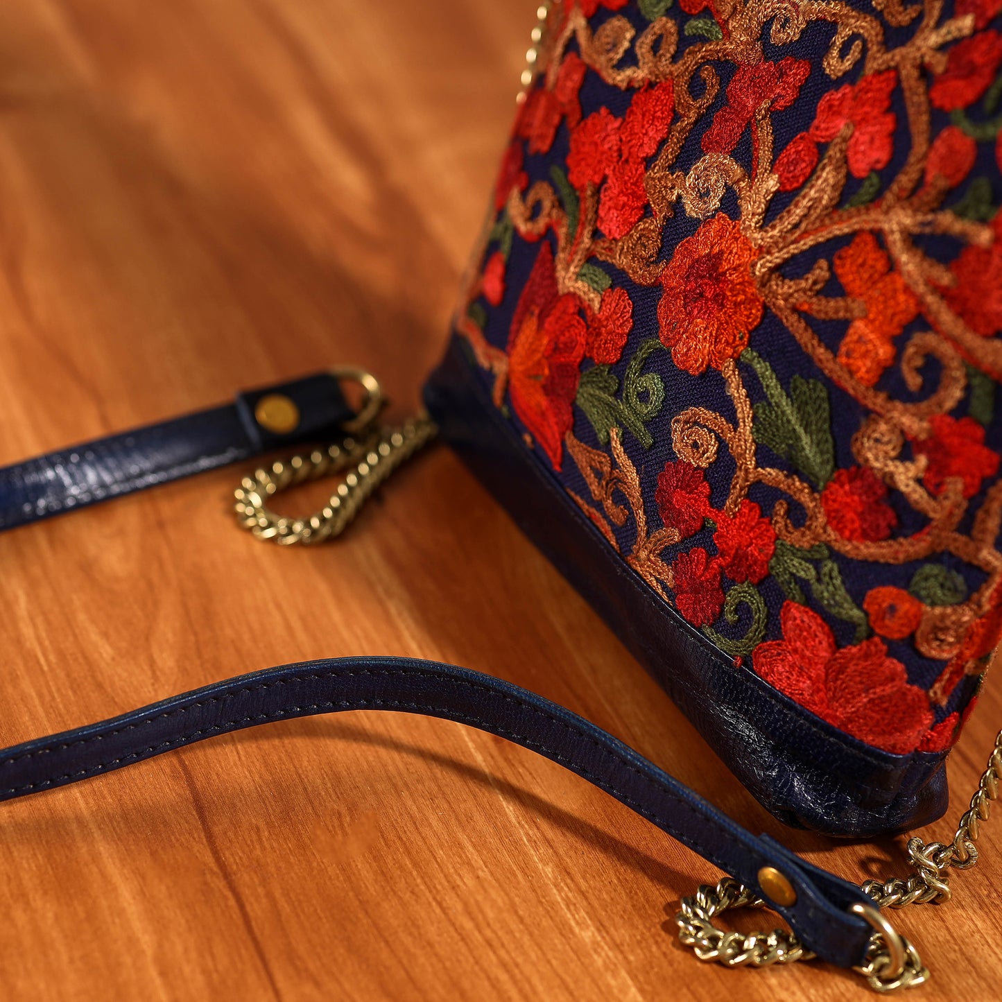 Blue - Aari Hand Embroidery Leather Sling Bag