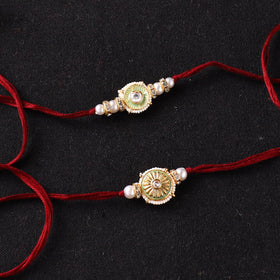 Handcrafted Kundan Beaded Bhaiya Bhabhi Rakhi Set with Potli 67
