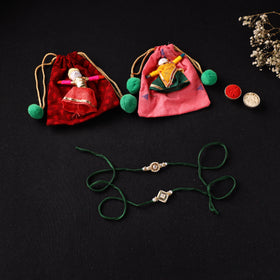 Handcrafted Kundan Beaded Bhaiya Bhabhi Rakhi Set with Potli 68