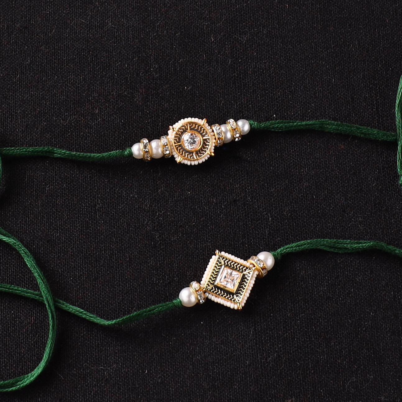 Handcrafted Kundan Beaded Bhaiya Bhabhi Rakhi Set with Potli 68