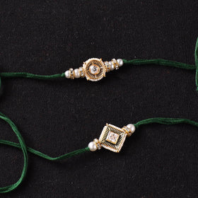Handcrafted Kundan Beaded Bhaiya Bhabhi Rakhi Set with Potli 68