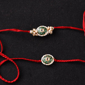 Handcrafted Kundan Beaded Bhaiya Bhabhi Rakhi Set with Potli 69