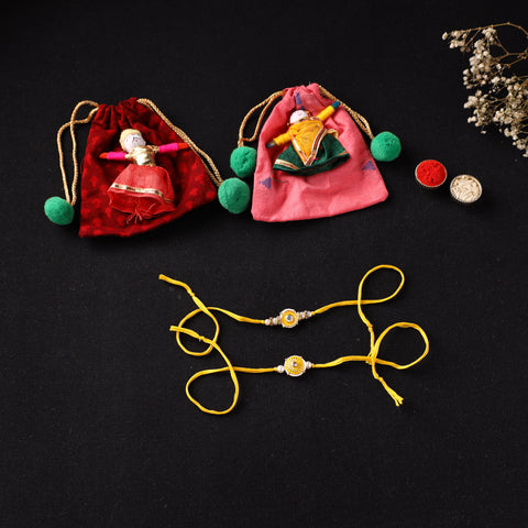Handcrafted Kundan Beaded Bhaiya Bhabhi Rakhi Set with Potli 70