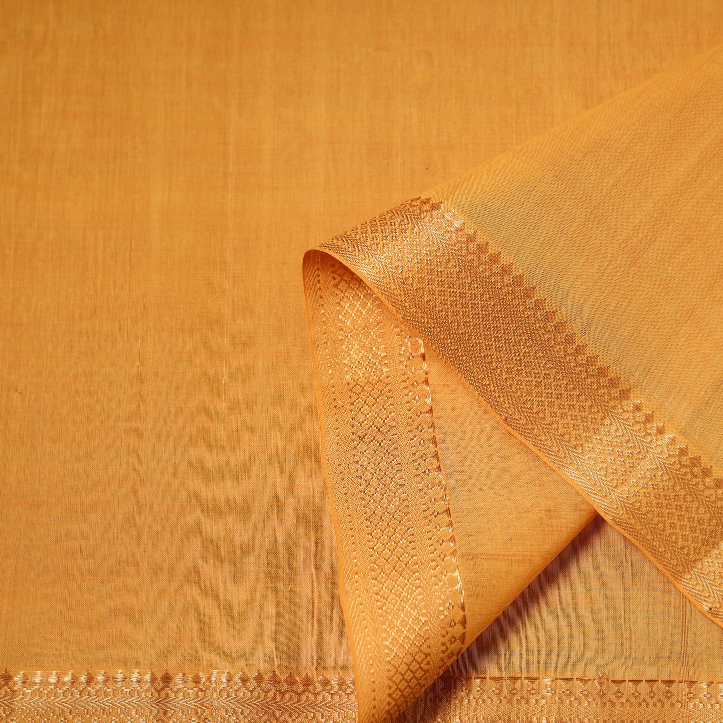 Orange - Handloom Mangalagiri Cotton Fabric with Nizam Zari Border 03