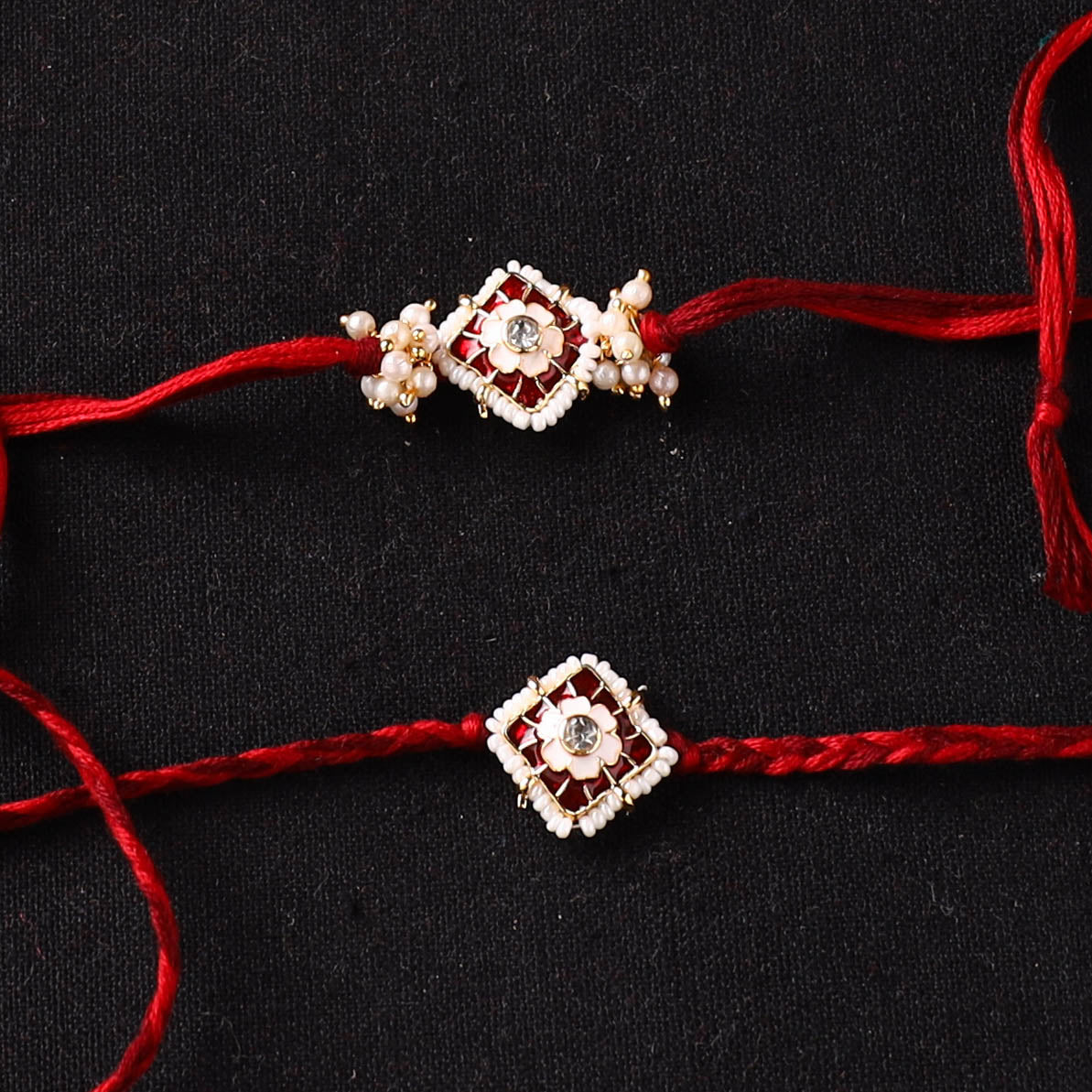 Handcrafted Kundan Beaded Bhaiya Bhabhi Rakhi Set with Potli 71
