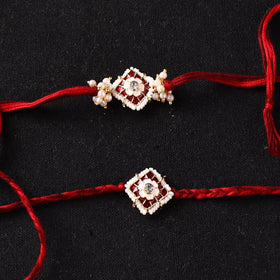 Handcrafted Kundan Beaded Bhaiya Bhabhi Rakhi Set with Potli 71