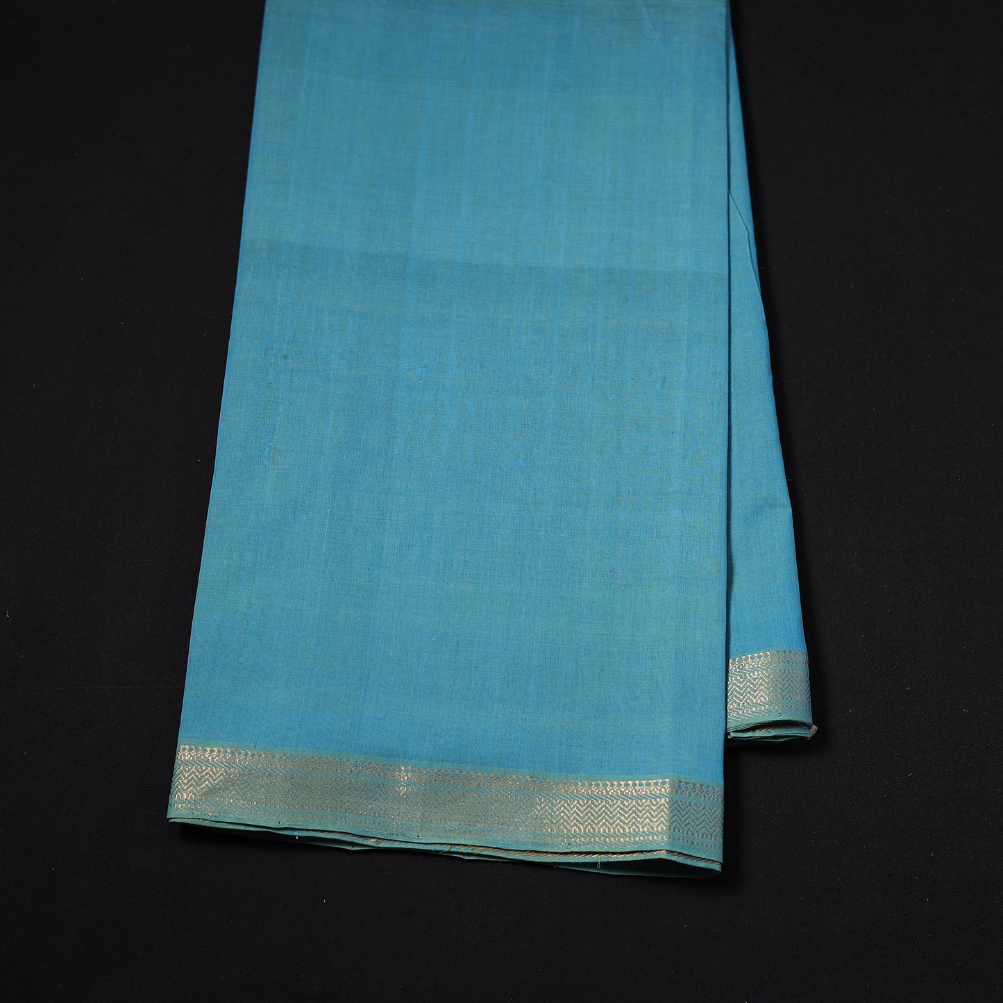 Blue - Handloom Mangalagiri Cotton Fabric with Nizam Zari Border 04