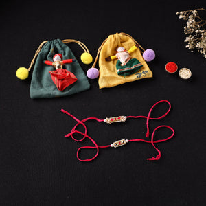 Handcrafted Kundan Beaded Bhaiya Bhabhi Rakhi Set with Potli 72