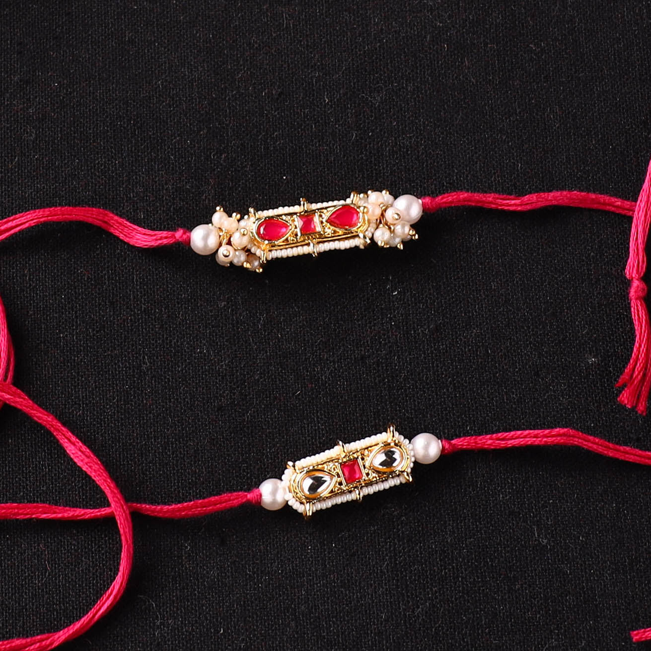 Handcrafted Kundan Beaded Bhaiya Bhabhi Rakhi Set with Potli 72