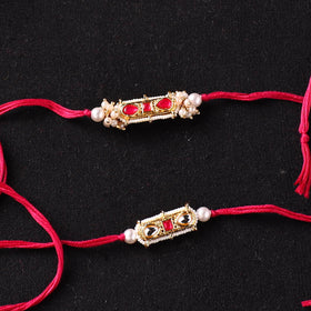 Handcrafted Kundan Beaded Bhaiya Bhabhi Rakhi Set with Potli 72