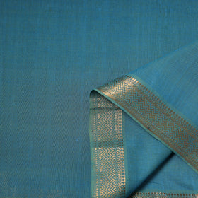 Blue - Handloom Mangalagiri Cotton Fabric with Nizam Zari Border 04