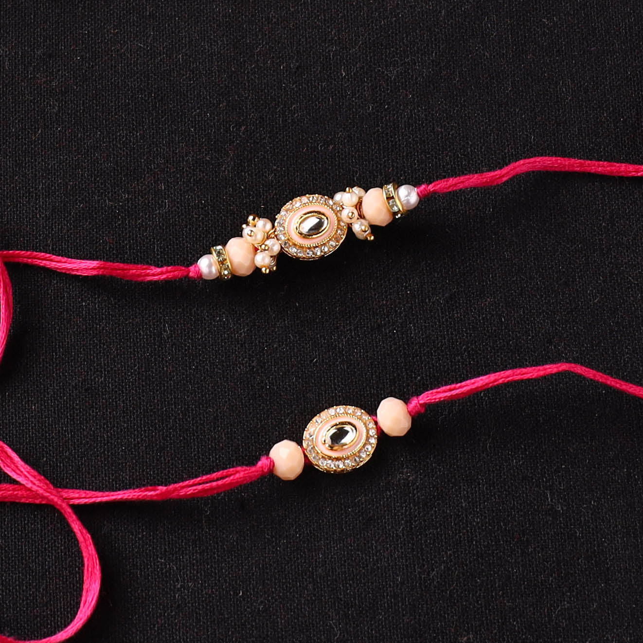 Handcrafted Kundan Beaded Bhaiya Bhabhi Rakhi Set with Potli 73