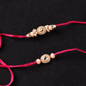 Handcrafted Kundan Beaded Bhaiya Bhabhi Rakhi Set with Potli 73