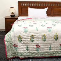 Beige - Sanganeri Reversible Single Soft Cotton Quilt/Blanket 01