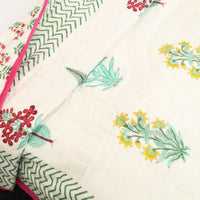 Beige - Sanganeri Reversible Single Soft Cotton Quilt/Blanket 01