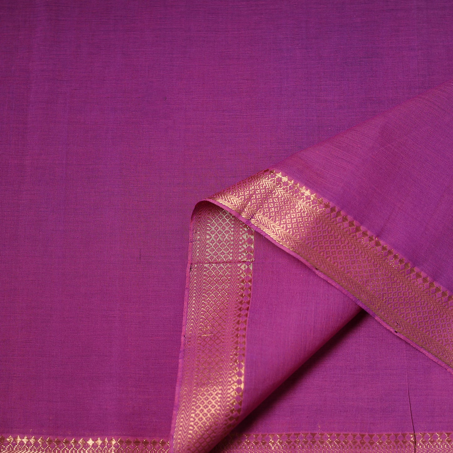 Purple - Handloom Mangalagiri Cotton Fabric with Nizam Zari Border 07
