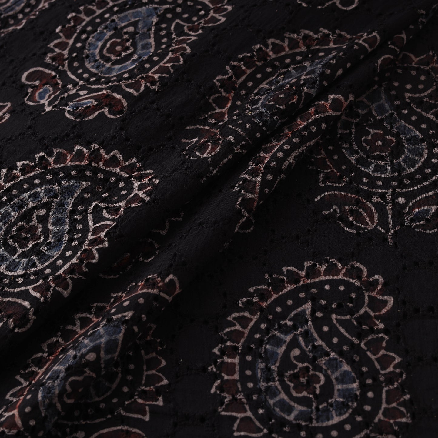 Hakoba Hand Block Ajrakh Print Natural Dyed Cotton Fabric 77