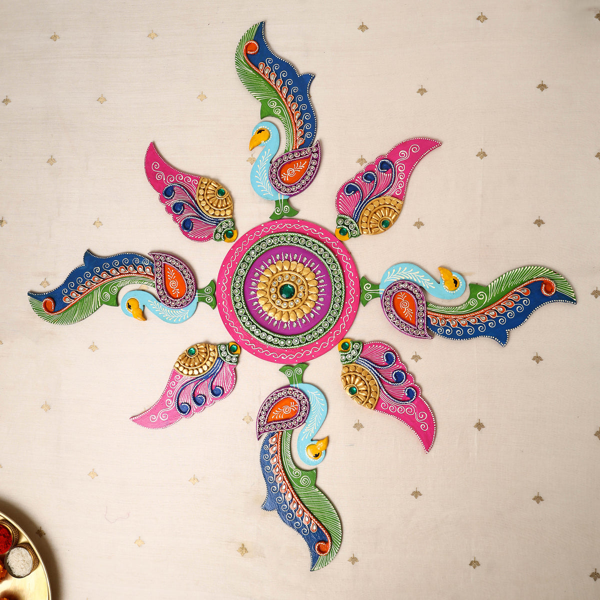 Peackock - Diwali Decor Handpainted Wooden Decor Rangoli 13