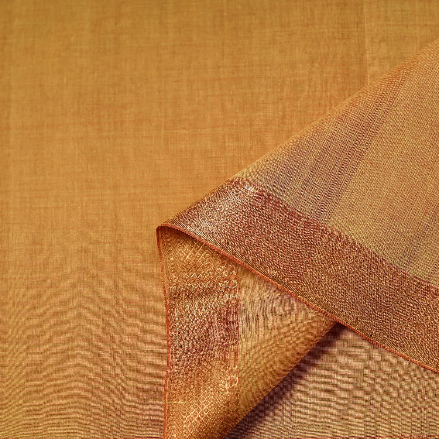 Orange - Handloom Mangalagiri Cotton Fabric with Nizam Zari Border 08