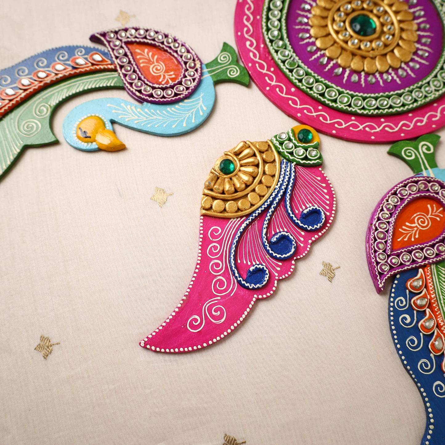 Peackock - Diwali Decor Handpainted Wooden Decor Rangoli 13