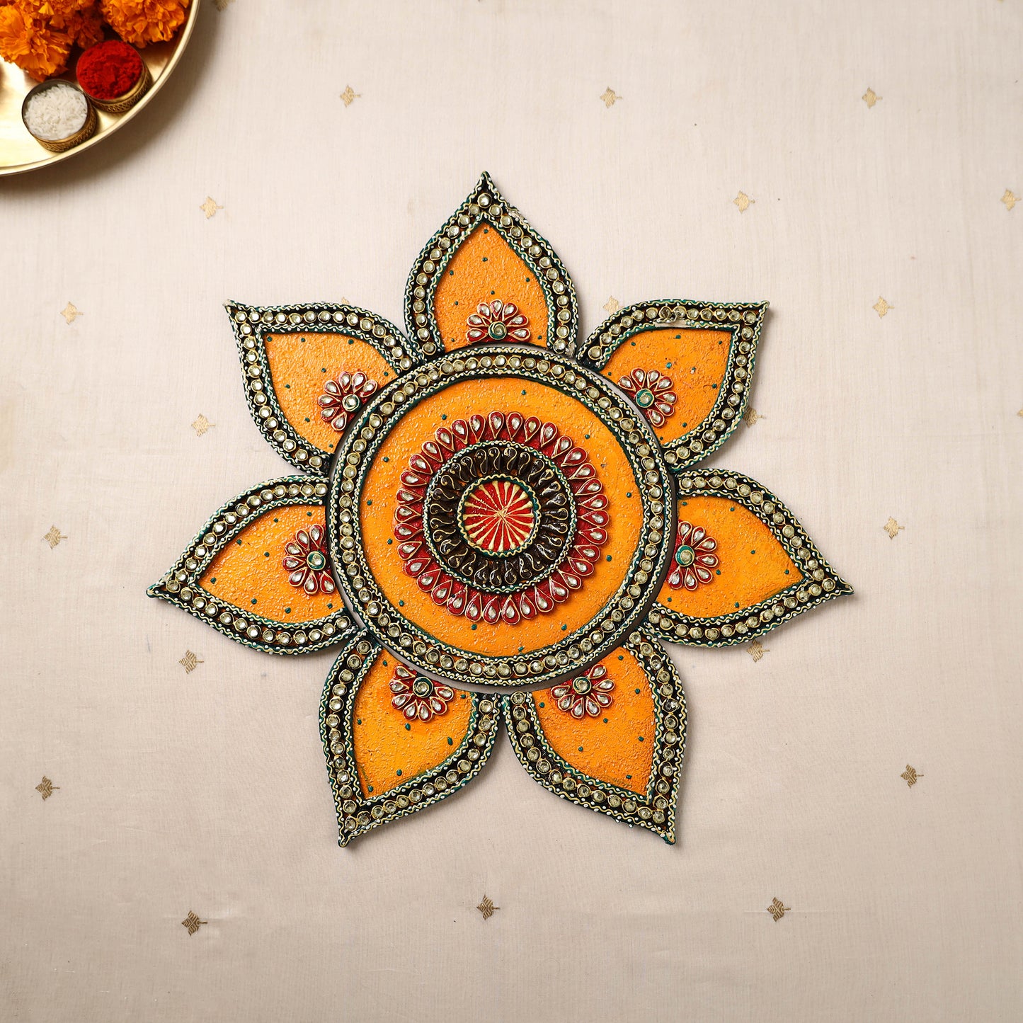 Flower - Diwali Decor Handpainted Wooden Decor Rangoli 07