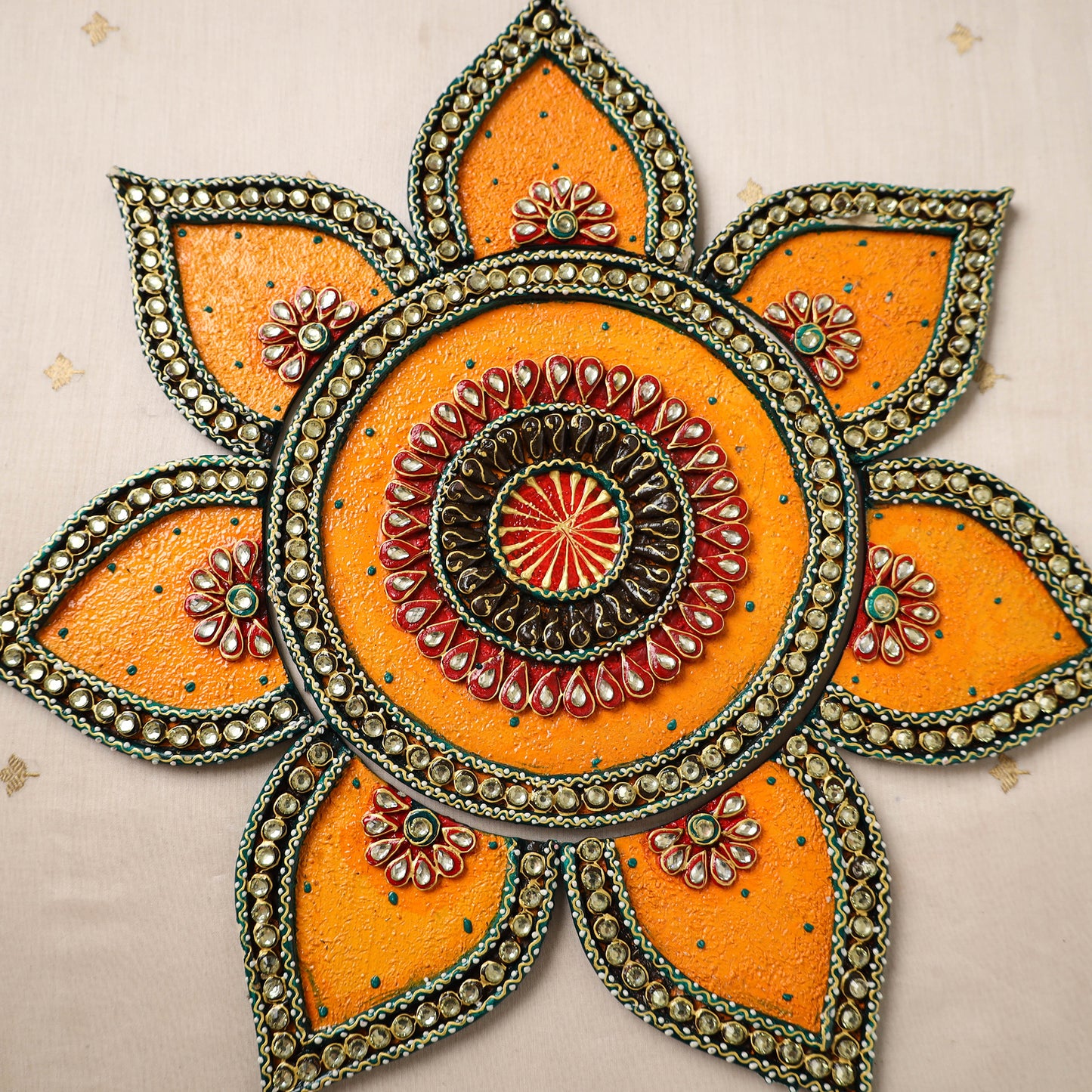 Flower - Diwali Decor Handpainted Wooden Decor Rangoli 07