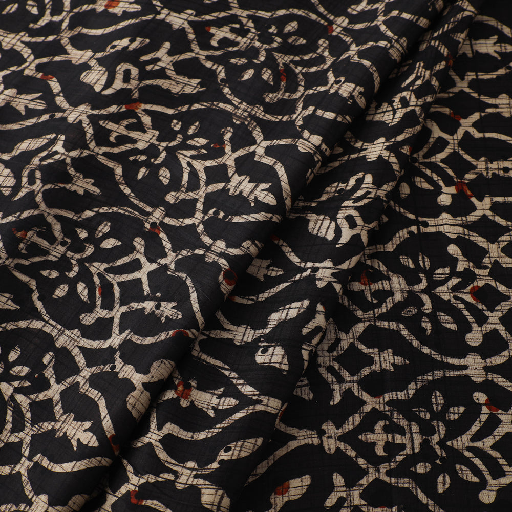 Black - Ajrakh Block Printed Modal Silk Fabric from Kutch 22