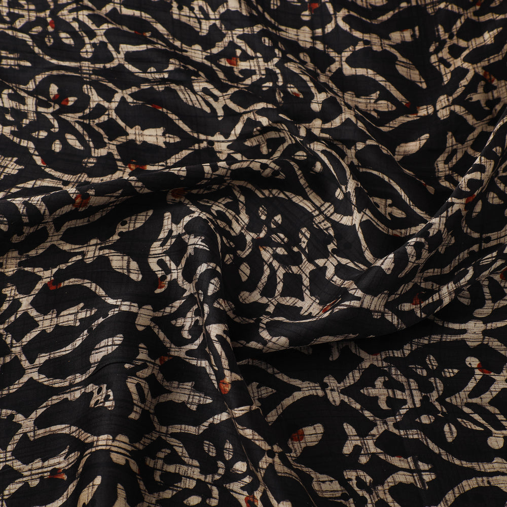 Black - Ajrakh Block Printed Modal Silk Fabric from Kutch 22