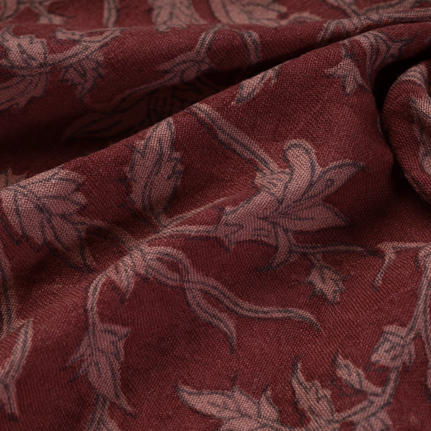 Red - Pedana Kalamkari Block Printed Handwoven Merino Wool Fabric