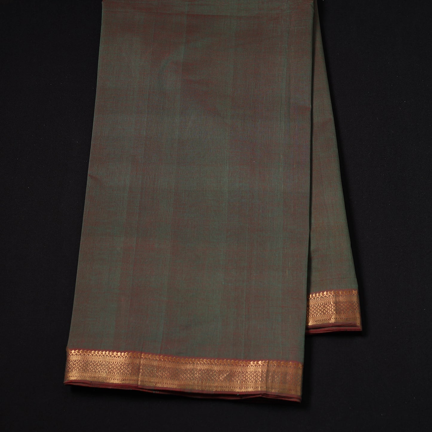 Green - Handloom Mangalagiri Cotton Fabric with Nizam Zari Border 11
