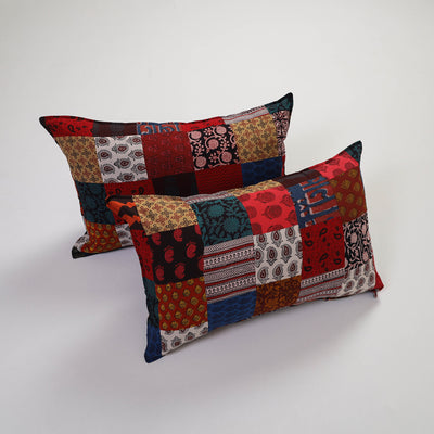 Multicolor Handcrafted Patchwork Cotton Pillow Cover (Set of 2)