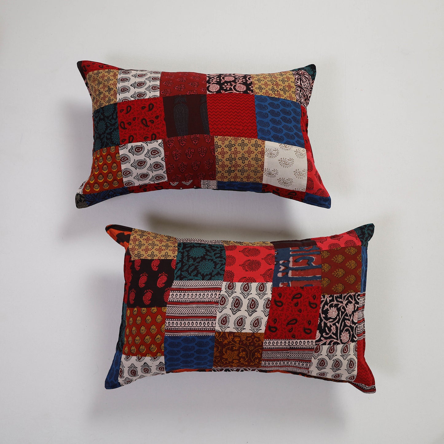 Multicolor Handcrafted Patchwork Cotton Pillow Cover (Set of 2)