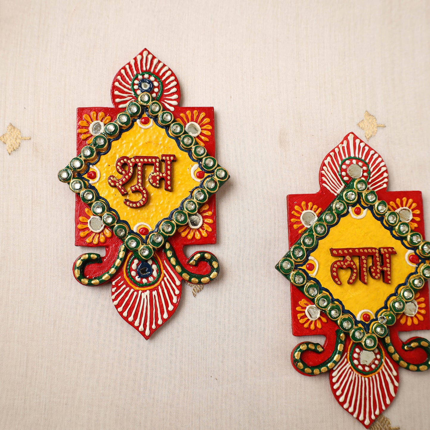 Diwali Decor Handpainted Wooden Shubh Labh (Set of 2) 19