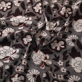 Grey - Hand Block Print Natural Dyed Cotton Nandana Fabric 06
