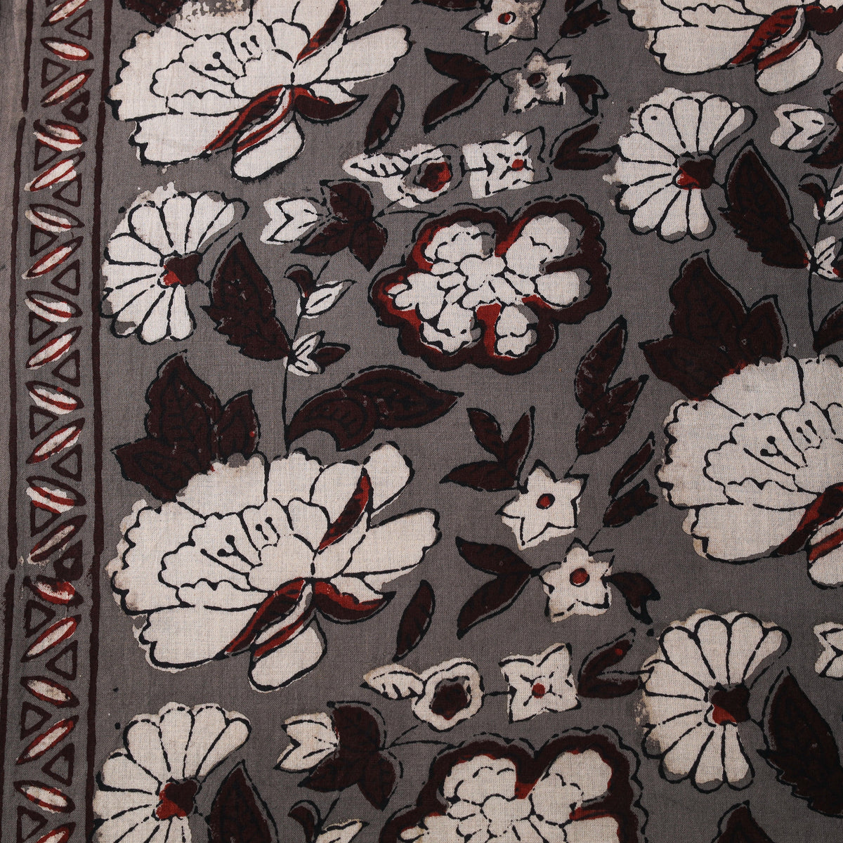 Grey - Hand Block Print Natural Dyed Cotton Nandana Fabric 06