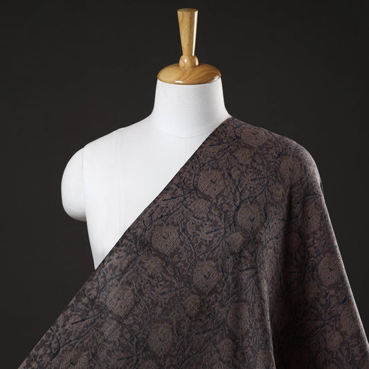 Black - Pedana Kalamkari Block Printed Handwoven Merino Wool Fabric