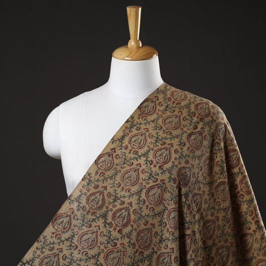 Beige - Pedana Kalamkari Block Printed Handwoven Merino Wool Fabric