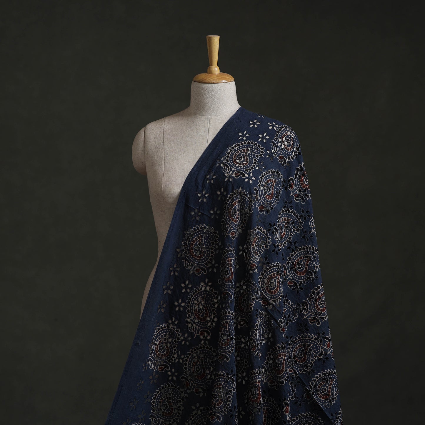 Blue - Hakoba Hand Block Ajrakh Print Natural Dyed Cotton Fabric 101