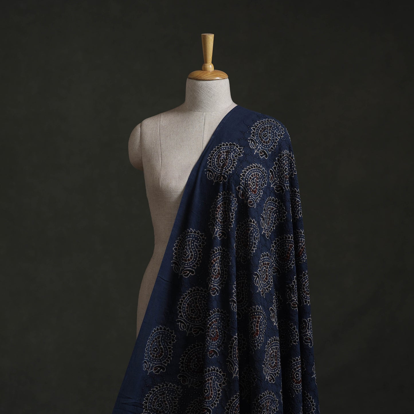Blue - Hakoba Hand Block Ajrakh Print Natural Dyed Cotton Fabric 102
