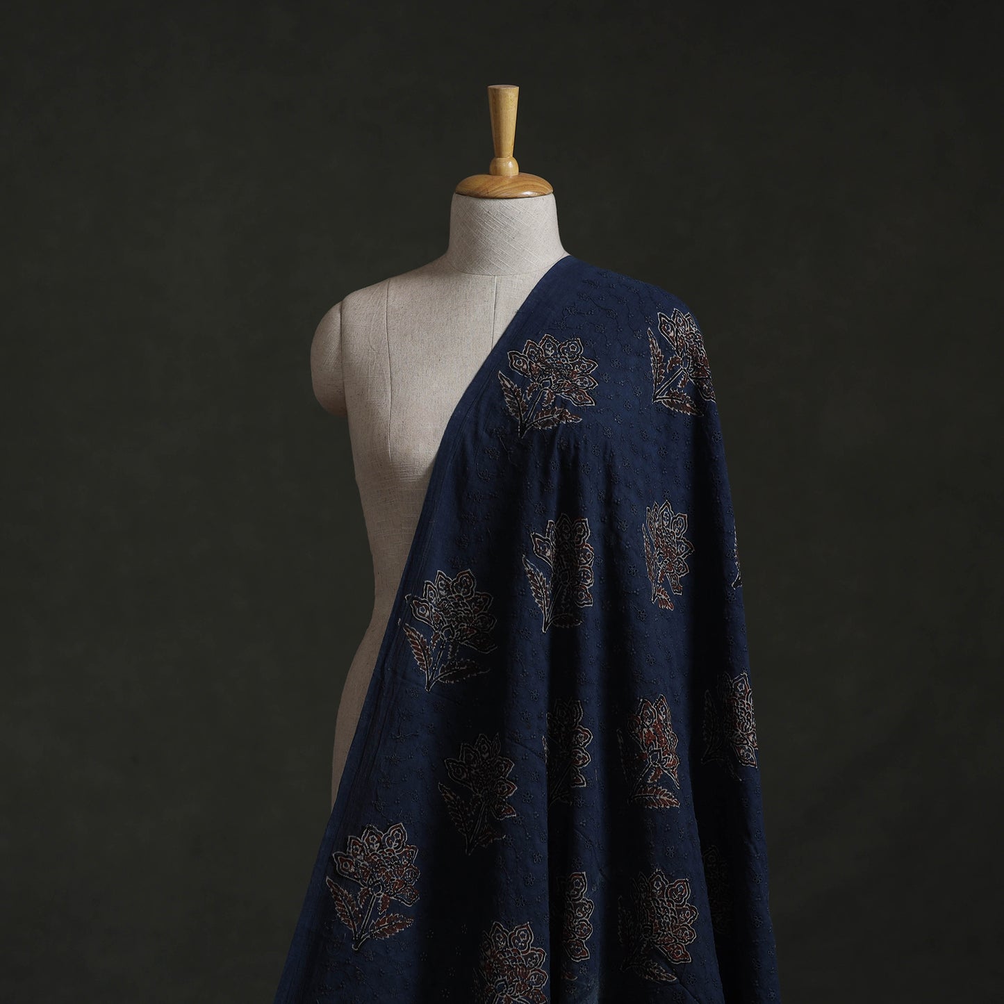 Blue - Hakoba Hand Block Ajrakh Print Natural Dyed Cotton Fabric 105