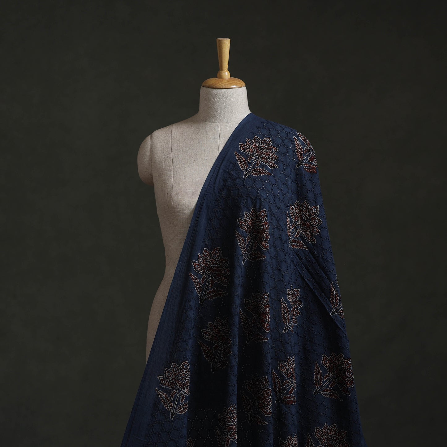 Blue - Hakoba Hand Block Ajrakh Print Natural Dyed Cotton Fabric 106
