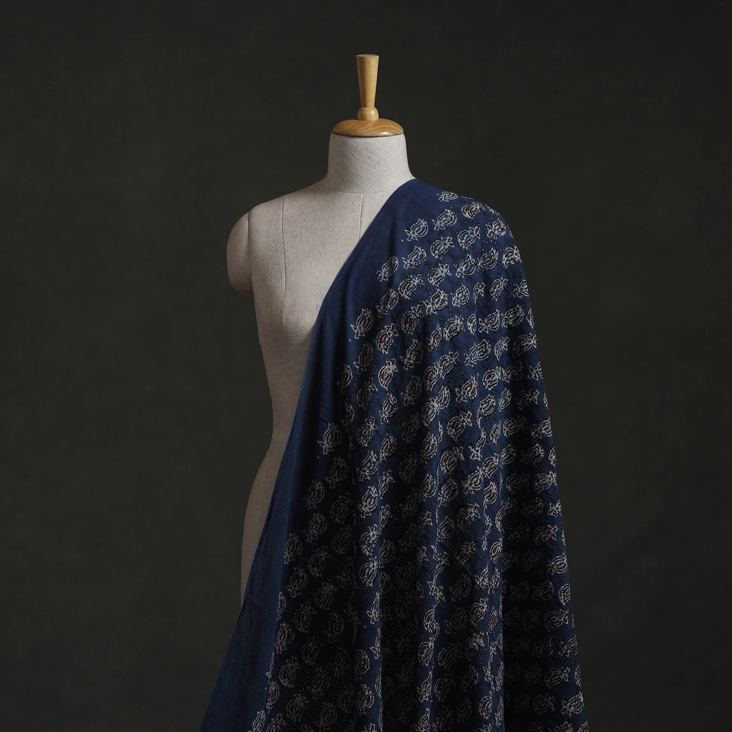 Blue - Hakoba Hand Block Ajrakh Print Natural Dyed Cotton Fabric 107