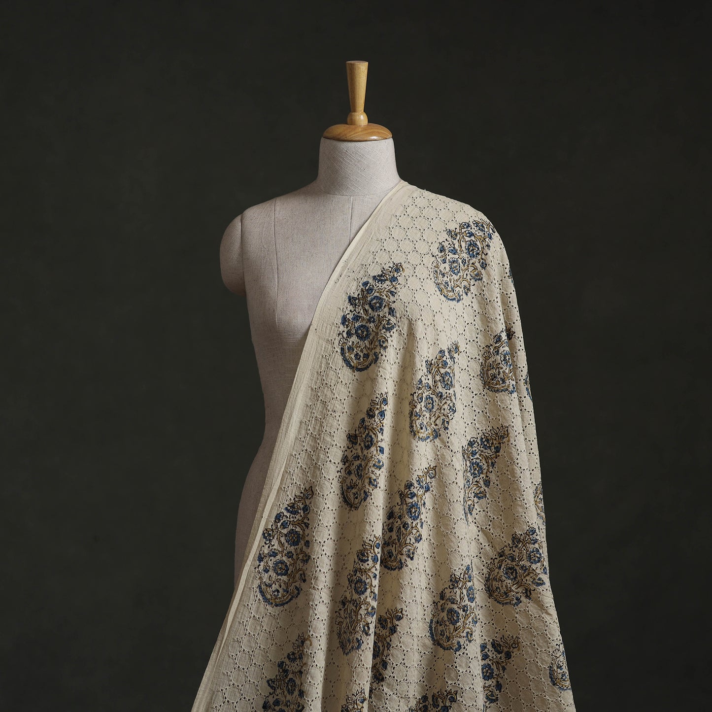 Beige - Hakoba Hand Block Ajrakh Print Natural Dyed Cotton Fabric 110