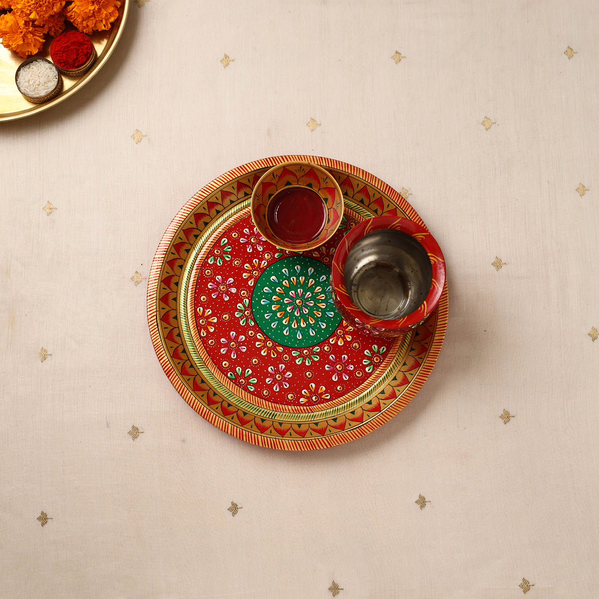 Handpainted Stainless Steel Pooja Thali, Kalash & Bowl 66