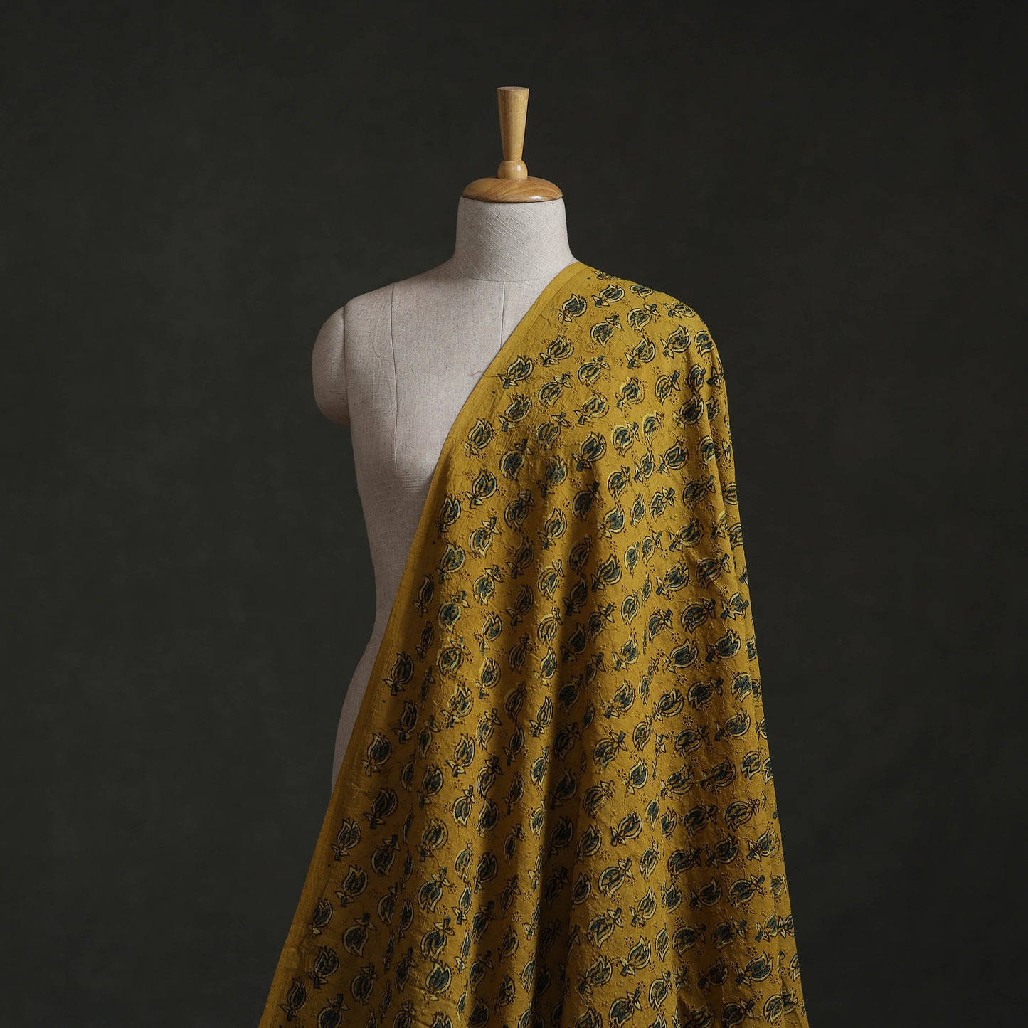 Yellow - Hakoba Hand Block Ajrakh Print Natural Dyed Cotton Fabric 113