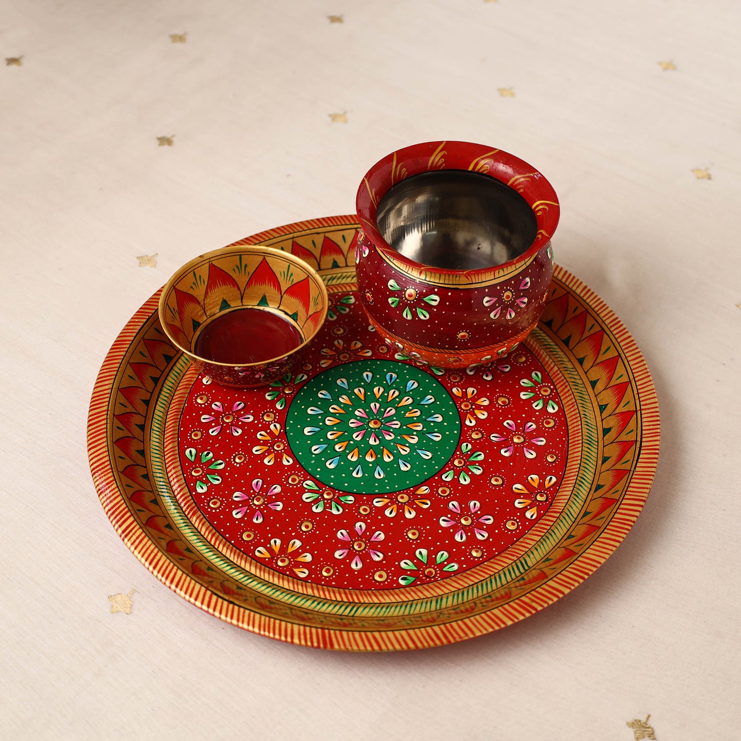 Handpainted Stainless Steel Pooja Thali, Kalash & Bowl 66