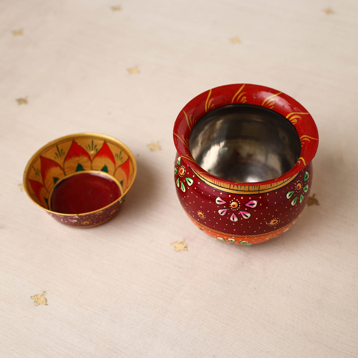 Handpainted Stainless Steel Pooja Thali, Kalash & Bowl 66